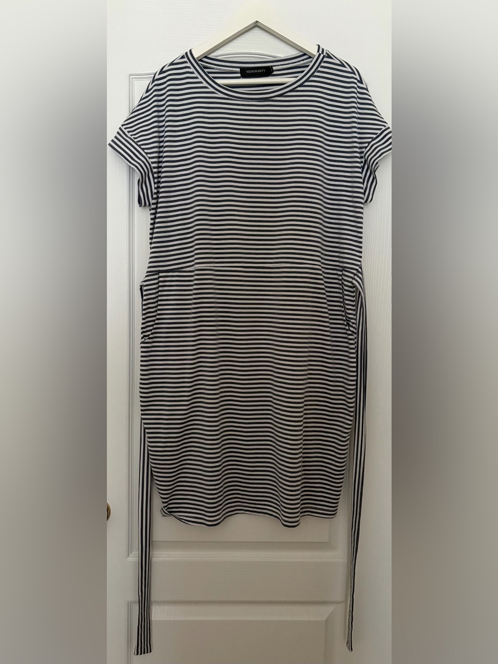 Market Navy & White Striped Midi Dress with Side Ties